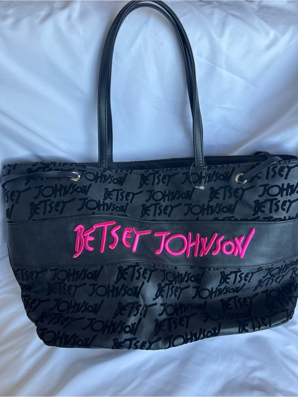 Betsey Johnson Black Tote with Hot Pink Logo